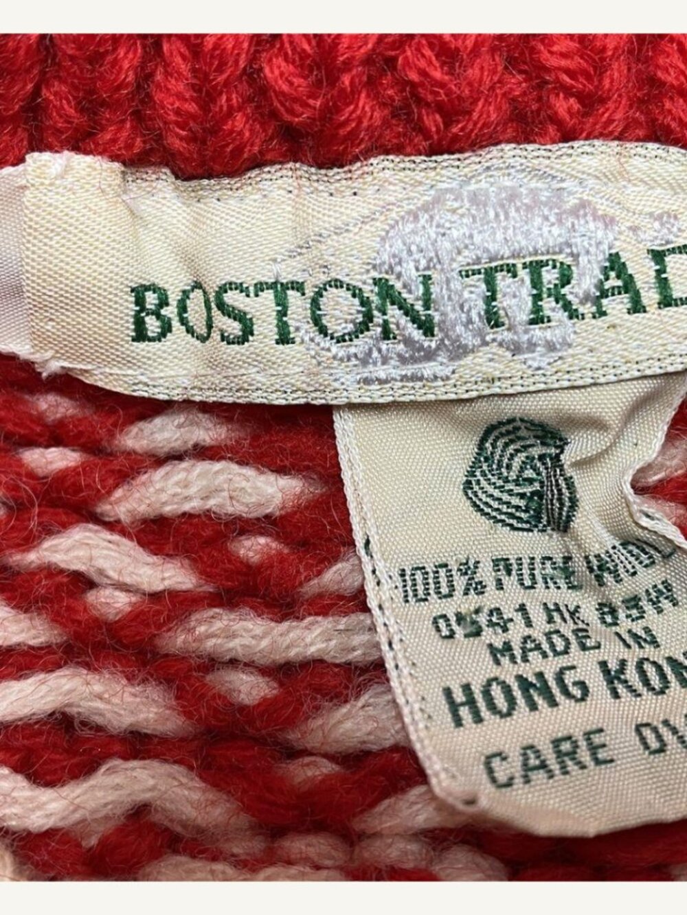 Boston Traders Vintage Geometric Wool Sweater Red Ivory Collared Chunky Knit - Picture 6 of 7